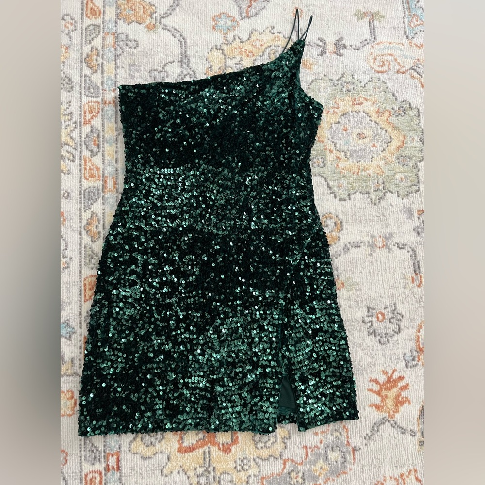 One-shoulder, Green, Sequin Dress